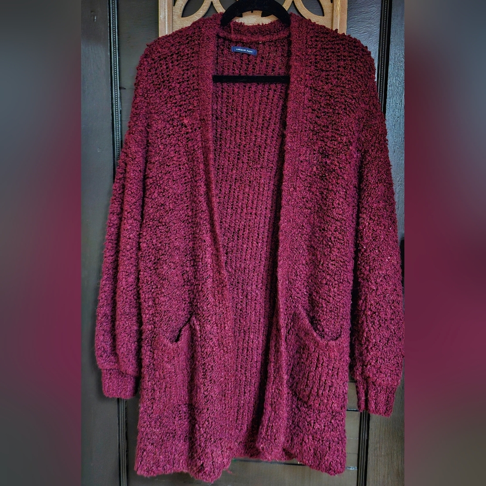 American Eagle Outfitters Maroon Open-Front Cardigan